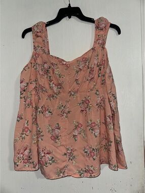 Torrid Size 3 3X Floral Babydoll Tank Top Peach Cottagecore Button Front